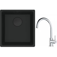 Franke Maris MRG 110-37 zlewozmywak 40x37 cm Fragranit + czarny mat z baterią kuchenną Lina chrom (1250697760, 1150693228)