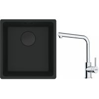 Franke Maris MRG 110-37 zlewozmywak 40x37 cm Fragranit + czarny mat z baterią kuchenną Lina chrom (1250697760, 1150712420)