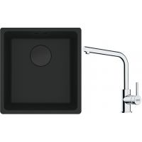 Franke Maris MRG 110-37 zlewozmywak 40x37 cm Fragranit + czarny mat z baterią kuchenną Lina chrom (1250697760, 1150693230)