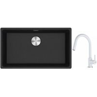 Franke Maris MRG 110-72 zlewozmywak 72x40 cm Fragranite onyx z baterią kuchenną Lina biały polarny (1250687261, 1150626081)