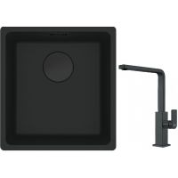 Franke Maris MRG 110-37 zlewozmywak 40x37 cm Fragranit + czarny mat z baterią kuchenną Mythos czarna stal szlachetna (1250697760, 1150550441)