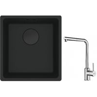 Franke Maris MRG 110-37 zlewozmywak 40x37 cm Fragranit + czarny mat z baterią kuchenną Sirius Side chrom (1250697760, 1150668280)