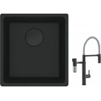 Franke Maris MRG 110-37 zlewozmywak 40x37 cm Fragranit + czarny mat z baterią kuchenną Vital Semi-Pro czarny mat/stal (1250697760, 1200621313)