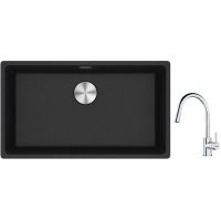Franke Maris MRG 110-72 zlewozmywak 72x40 cm Fragranite onyx z baterią kuchenną Lina chrom (1250687261, 1150693229)