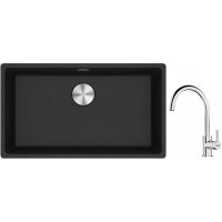 Franke Maris MRG 110-72 zlewozmywak 72x40 cm Fragranite onyx z baterią kuchenną Lina chrom (1250687261, 1150693228)
