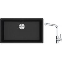 Franke Maris MRG 110-72 zlewozmywak 72x40 cm Fragranite onyx z baterią kuchenną Lina chrom (1250687261, 1150693230)
