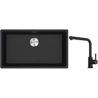 Franke Maris MRG 110-72 zlewozmywak 72x40 cm Fragranite onyx z baterią kuchenną Lina czarny mat (1250687261, 1150712435)