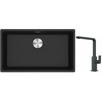 Franke Maris MRG 110-72 zlewozmywak 72x40 cm Fragranite onyx z baterią kuchenną Mythos czarna stal szlachetna (1250687261, 1150550441)