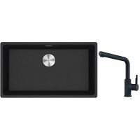 Franke Maris MRG 110-72 zlewozmywak 72x40 cm Fragranite onyx z baterią kuchenną Urban czarny mat (1250687261, 1150627523)