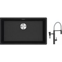 Franke Maris MRG 110-72 zlewozmywak 72x40 cm Fragranite onyx z baterią kuchenną Vital Semi-Pro czarny mat/stal (1250687261, 1200621313)