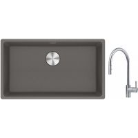 Franke Maris MRG 110-72 zlewozmywak 72x40 cm Fragranite kamienny szary z baterią kuchenną Eos stal szlachetna (1250687262, 1150590045)