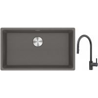 Franke Maris MRG 110-72 zlewozmywak 72x40 cm Fragranite kamienny szary z baterią kuchenną Eos czarna stal szlachetna (1250687262, 1150613671)
