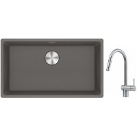 Franke Maris MRG 110-72 zlewozmywak 72x40 cm Fragranite kamienny szary z baterią kuchenną Leda Neo stal szlachetna (1250687262, 1150590047)