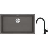 Franke Maris MRG 110-72 zlewozmywak 72x40 cm Fragranite kamienny szary z baterią kuchenną Lina czarny mat (1250687262, 1150626019)