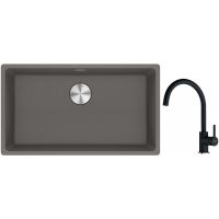 Franke Maris MRG 110-72 zlewozmywak 72x40 cm Fragranite kamienny szary z baterią kuchenną Lina onyx (1250687262, 1150626020)