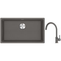 Franke Maris MRG 110-72 zlewozmywak 72x40 cm Fragranite kamienny szary z baterią kuchenną Lina kamienny szary (1250687262, 1150626022)