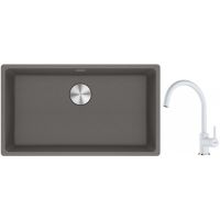 Franke Maris MRG 110-72 zlewozmywak 72x40 cm Fragranite kamienny szary z baterią kuchenną Lina biały polarny (1250687262, 1150626024)