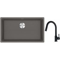 Franke Maris MRG 110-72 zlewozmywak 72x40 cm Fragranite kamienny szary z baterią kuchenną Lina onyx (1250687262, 1150626055)