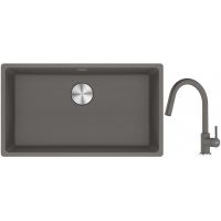 Franke Maris MRG 110-72 zlewozmywak 72x40 cm Fragranite kamienny szary z baterią kuchenną Lina kamienny szary (1250687262, 1150626057)