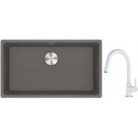 Franke Maris MRG 110-72 zlewozmywak 72x40 cm Fragranite kamienny szary z baterią kuchenną Lina biały polarny (1250687262, 1150626081)