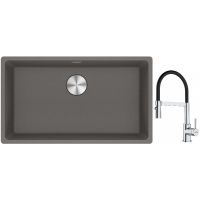 Franke Maris MRG 110-72 zlewozmywak 72x40 cm Fragranite kamienny szary z baterią kuchenną Lina chrom/czarny (1250687262, 1150626085)