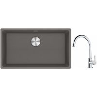 Franke Maris MRG 110-72 zlewozmywak 72x40 cm Fragranite kamienny szary z baterią kuchenną Lina chrom (1250687262, 1150693228)