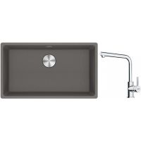 Franke Maris MRG 110-72 zlewozmywak 72x40 cm Fragranite kamienny szary z baterią kuchenną Lina chrom (1250687262, 1150712420)