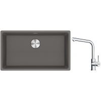 Franke Maris MRG 110-72 zlewozmywak 72x40 cm Fragranite kamienny szary z baterią kuchenną Lina chrom (1250687262, 1150693230)