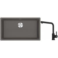 Franke Maris MRG 110-72 zlewozmywak 72x40 cm Fragranite kamienny szary z baterią kuchenną Lina czarny mat (1250687262, 1150712435)