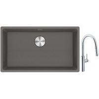 Franke Maris MRG 110-72 zlewozmywak 72x40 cm Fragranite kamienny szary z baterią kuchenną Pescara L Slide-In chrom (1250687262, 1150538940)