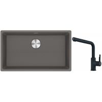 Franke Maris MRG 110-72 zlewozmywak 72x40 cm Fragranite kamienny szary z baterią kuchenną Urban czarny mat (1250687262, 1150627523)
