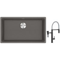 Franke Maris MRG 110-72 zlewozmywak 72x40 cm Fragranite kamienny szary z baterią kuchenną Vital Semi-Pro czarny mat/stal (1250687262, 1200621313)