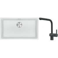 Franke Maris MRG 110-72 zlewozmywak 72x40 cm Fragranite biały polarny z baterią kuchenną Atlas czarna stal szlachetna (1250687263, 1150550427)