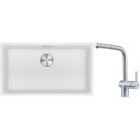 Franke Maris MRG 110-72 zlewozmywak 72x40 cm Fragranite biały polarny z baterią kuchenną Atlas stal szlachetna (1250687263, 1150521439)