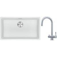 Franke Maris MRG 110-72 zlewozmywak 72x40 cm Fragranite biały polarny z baterią kuchenną Eos stal szlachetna (1250687263, 1200179979)