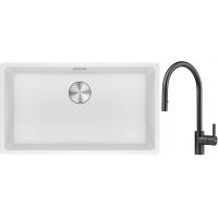 Franke Maris MRG 110-72 zlewozmywak 72x40 cm Fragranite biały polarny z baterią kuchenną Eos czarna stal szlachetna (1250687263, 1150613671)