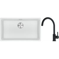 Franke Maris MRG 110-72 zlewozmywak 72x40 cm Fragranite biały polarny z baterią kuchenną Lina czarny mat (1250687263, 1150626019)