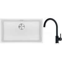 Franke Maris MRG 110-72 zlewozmywak 72x40 cm Fragranite biały polarny z baterią kuchenną Lina onyx (1250687263, 1150626020)
