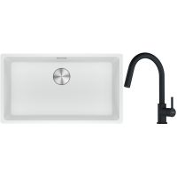 Franke Maris MRG 110-72 zlewozmywak 72x40 cm Fragranite biały polarny z baterią kuchenną Lina czarny mat (1250687263, 1150626053)