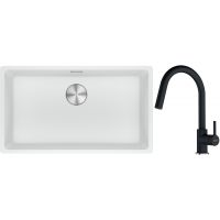 Franke Maris MRG 110-72 zlewozmywak 72x40 cm Fragranite biały polarny z baterią kuchenną Lina onyx (1250687263, 1150626055)