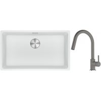 Franke Maris MRG 110-72 zlewozmywak 72x40 cm Fragranite biały polarny z baterią kuchenną Lina kamienny szary (1250687263, 1150626057)