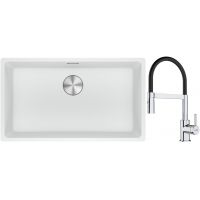 Franke Maris MRG 110-72 zlewozmywak 72x40 cm Fragranite biały polarny z baterią kuchenną Lina chrom/czarny (1250687263, 1150626085)