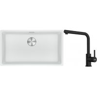 Franke Maris MRG 110-72 zlewozmywak 72x40 cm Fragranite biały polarny z baterią kuchenną Lina czarny mat (1250687263, 1150712435)