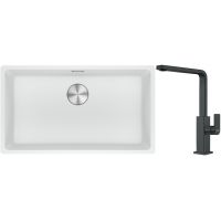 Franke Maris MRG 110-72 zlewozmywak 72x40 cm Fragranite biały polarny z baterią kuchenną Mythos czarna stal szlachetna (1250687263, 1150550441)