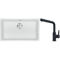 Franke Maris MRG 110-72 zlewozmywak 72x40 cm Fragranite biały polarny z baterią kuchenną Urban czarny mat (1250687263, 1150627523)