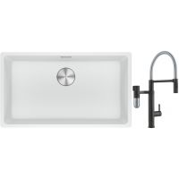 Franke Maris MRG 110-72 zlewozmywak 72x40 cm Fragranite biały polarny z baterią kuchenną Vital Semi-Pro czarny mat/stal (1250687263, 1200621313)