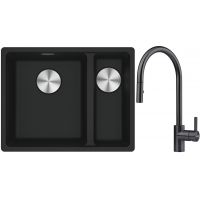 Franke Maris MRG 160-34-15SBR zlewozmywak 52x40 cm Fragranite czarny mat z baterią kuchenną Eos czarna stal szlachetna (1250687264, 1150613671)