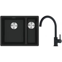 Franke Maris MRG 160-34-15SBR zlewozmywak 52x40 cm Fragranite czarny mat z baterią kuchenną Lina czarny mat (1250687264, 1150626019)