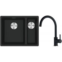 Franke Maris MRG 160-34-15SBR zlewozmywak 52x40 cm Fragranite czarny mat z baterią kuchenną Lina onyx (1250687264, 1150626020)