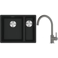 Franke Maris MRG 160-34-15SBR zlewozmywak 52x40 cm Fragranite czarny mat z baterią kuchenną Lina kamienny szary (1250687264, 1150626022)